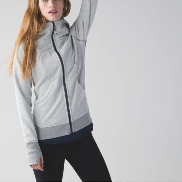 Lululemon Scuba Hoodie III First Release Stripe White Grey Zip-Up Size 2 - Picture 1 of 14